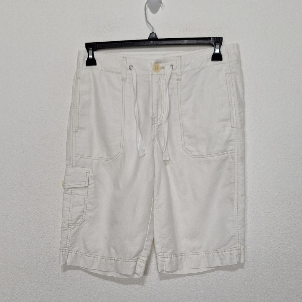 Eddie Bauer White Linen Blend Coastal Lagenlook Drawstring Bermuda Shorts Sz 6T